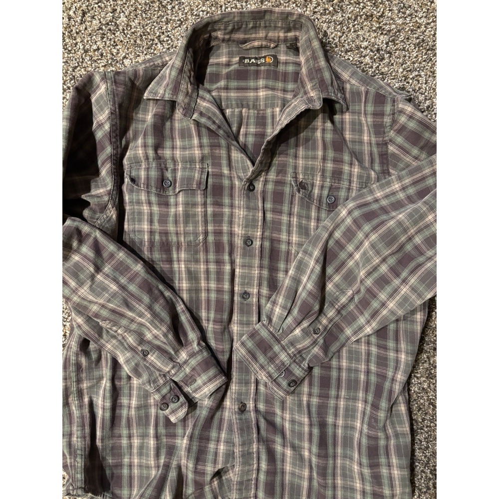 Vintage GH Bass & Co Olive Green‎ Plaid Heavy Cotton Button Up Mens Size Med